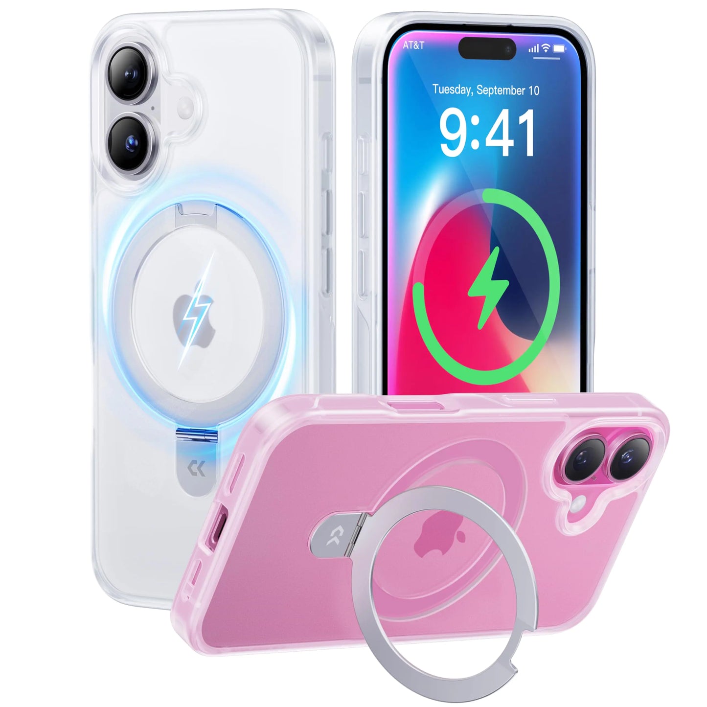 CASEKOO Designed for iPhone 15 Pro Max Case with Magnetic Invisible Stand [Military Drop Protection] [Compatible with MagSafe] Shockproof Slim Translucent Matte Promax Case 6.7 Inch, Pink